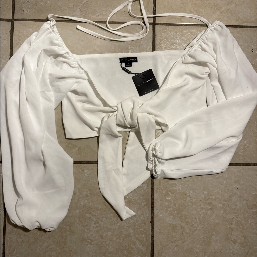 JLUXLABEL Ivory Tie-Front Blouse